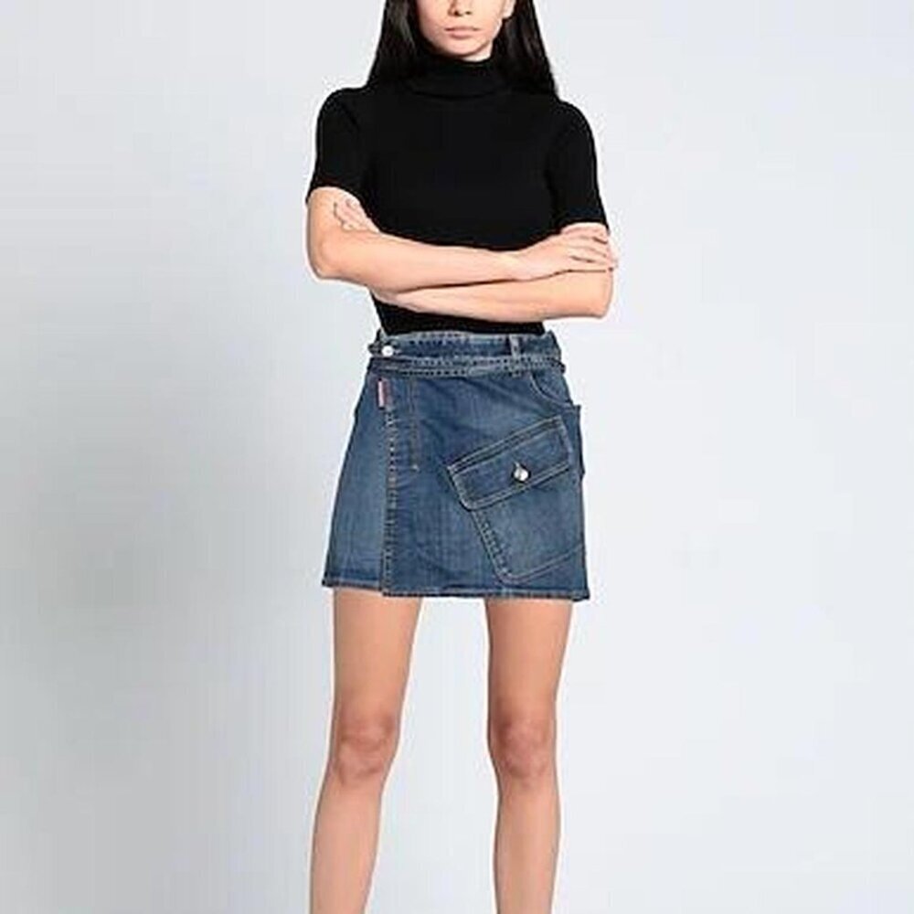 Dsquared2 Denim Mini Wrap Skirt With Pocket Size 38